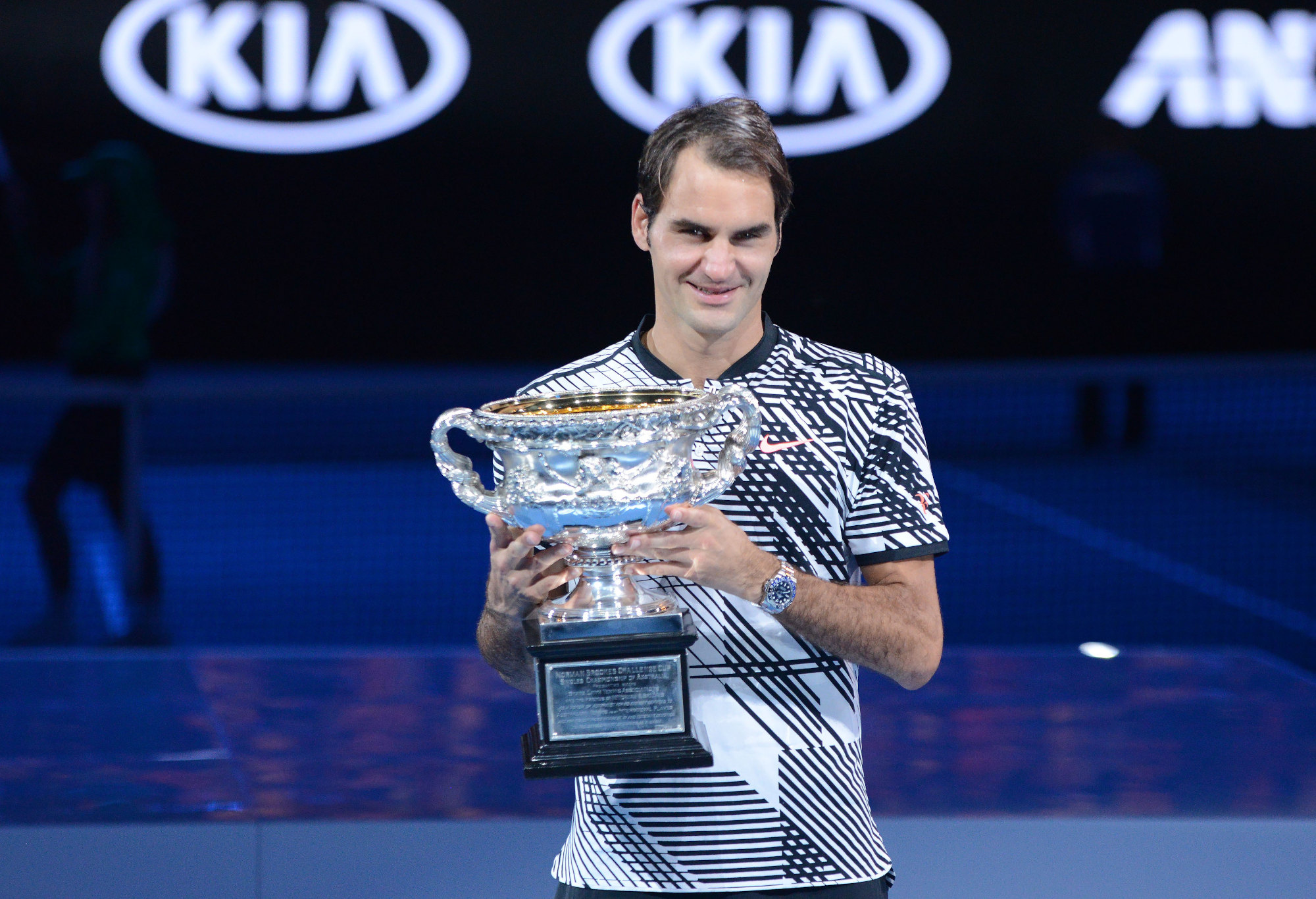 Roger Federer of Switzerland after winning the 2017 Australian Open.