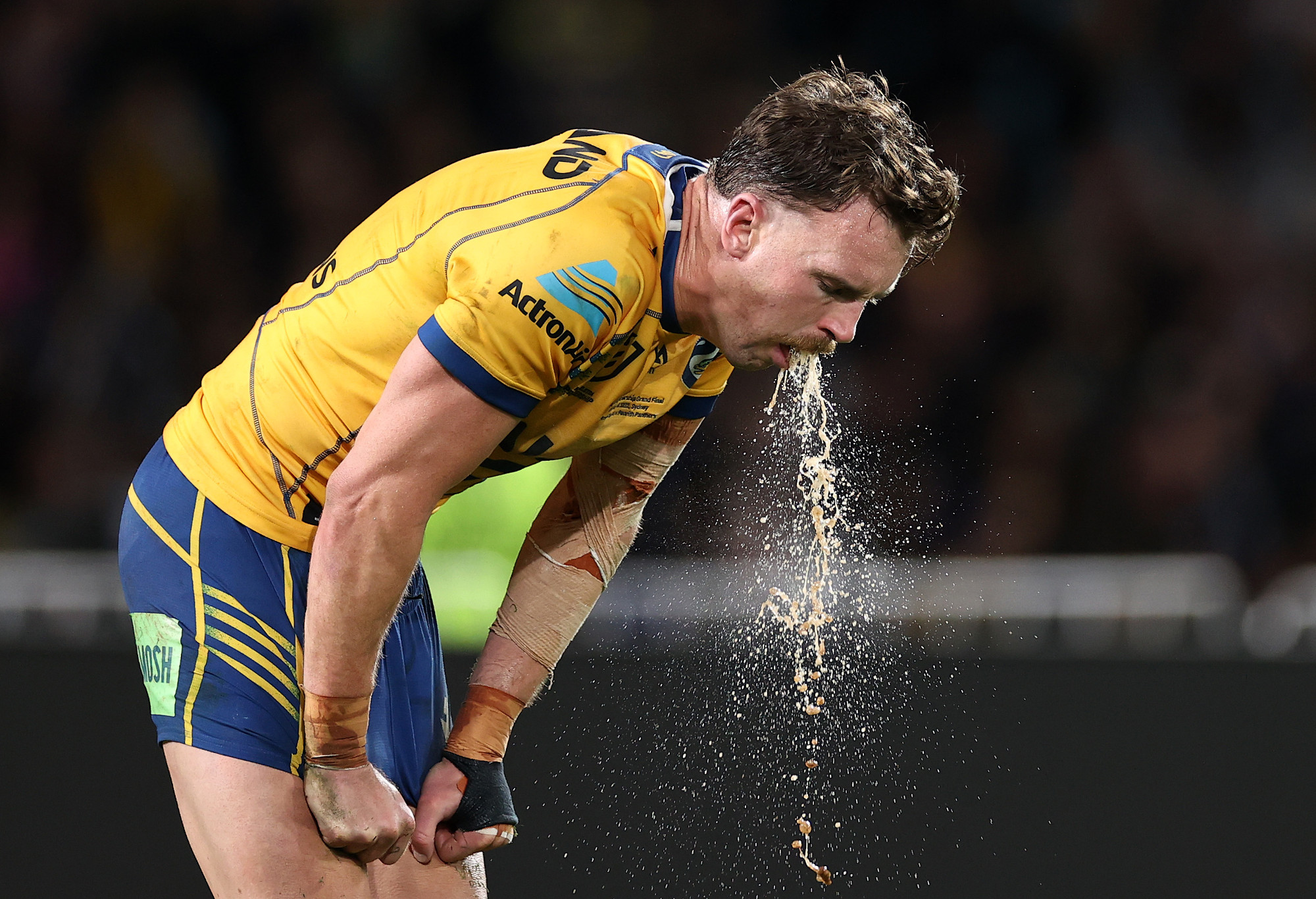 Clint Gutherson of the Eels vomits during the 2022 NRL Grand Final.