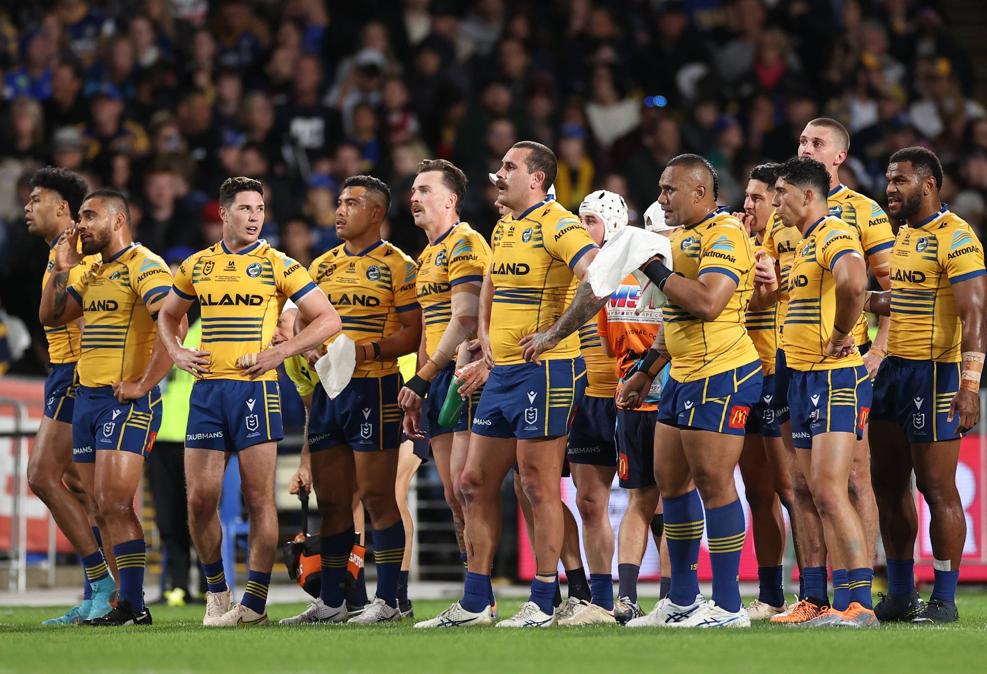 SYDNEY, AUSTRALIA - OCTOBER 02: Eels look onduring the 2022 NRL Grand Final match between the Penrith Panthers and the Parramatta Eels at Accor Stadium on October 02, 2022, in Sydney, Australia. (Photo by Cameron Spencer/Getty Images)