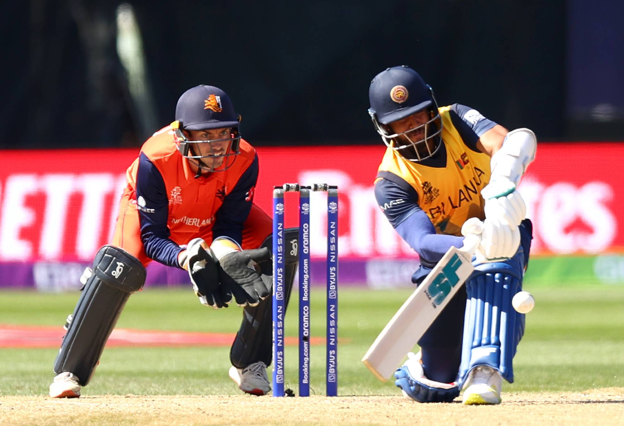 GEELONG, AUSTRALIA - OCTOBER 20: Kusal Mendis of Sri Lanka bats during the ICC Men's T20 World Cup match between Sri Lanka and the Netherlands at GMHBA Stadium on October 20, 2022 in Geelong, Australia. (Photo by Graham Denholm-ICC/ICC via Getty Images,)