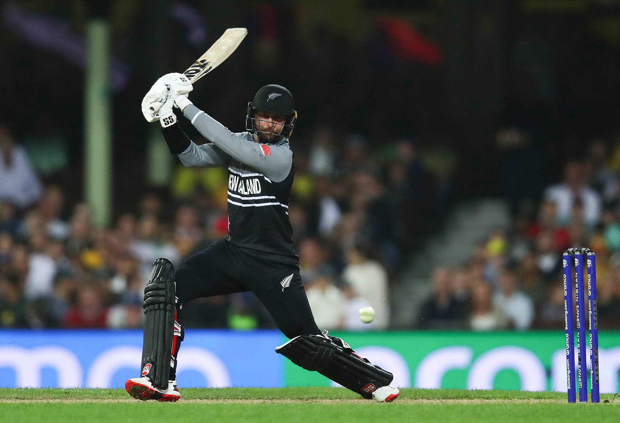 SYDNEY, AUSTRALIA - OCTOBER 22: Devon Conway of New Zealand bats during the ICC Men's T20 World Cup match between Australia and New Zealand at Sydney Cricket Ground on October 22, 2022 in Sydney, Australia. (Photo by Jason McCawley-ICC/ICC via Getty Images)