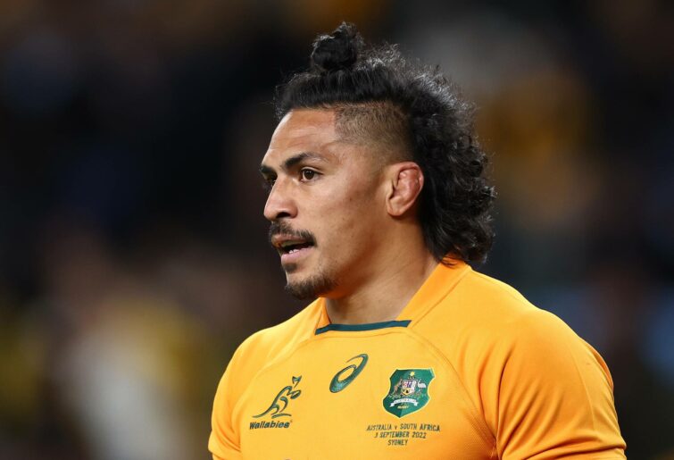 Pete Samu of the Wallabies looks on during The Rugby Championship match between the Australia Wallabies and South Africa Springboks at Allianz Stadium on September 03, 2022 in Sydney, Australia. (Photo by Mark Metcalfe/Getty Images)