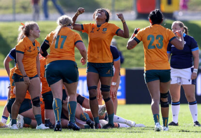 Wallaroos hang on for 'nerve-wracking' win with two red cards against Scotland