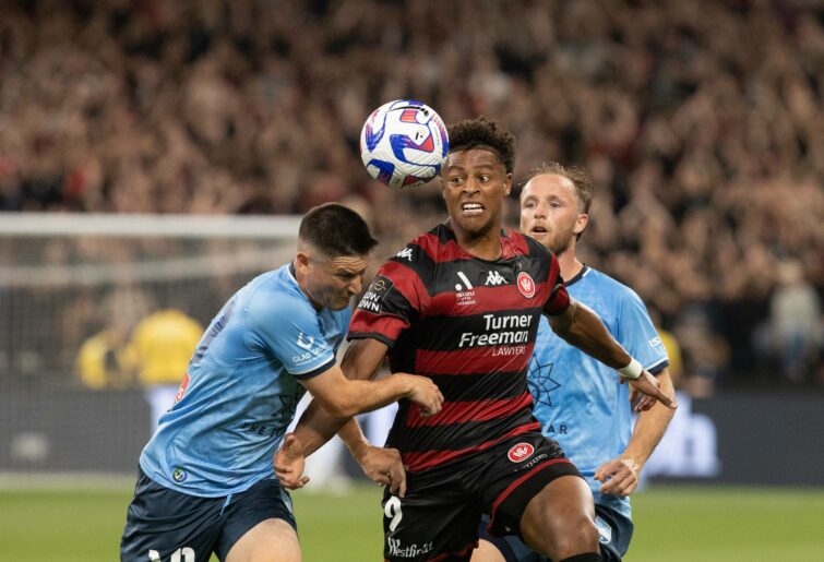 Kusini Yengi of the Wanderers controls the ball during the round six A-League Men's match between Sydney FC and Western Sydney Wanderers at Allianz Stadium, on November 12, 2022, in Sydney, Australia. (Photo by Steve Christo - Corbis/Corbis via Getty Images)