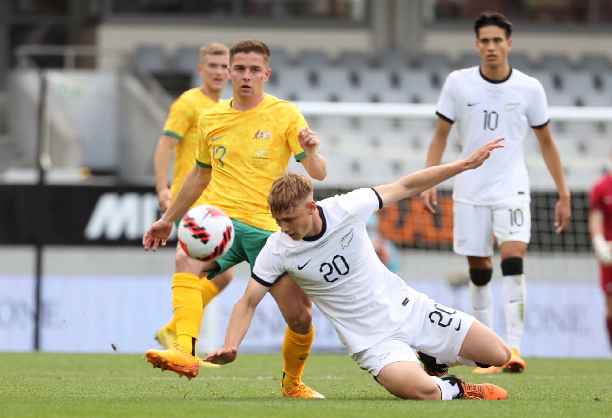 Cameron Devlin of Australia in action during the International friendly match between the New Zealand All Whites and Australia Socceroos at Eden Park on September 25, 2022 in Auckland, New Zealand. (Photo by Fiona Goodall/Getty Images)