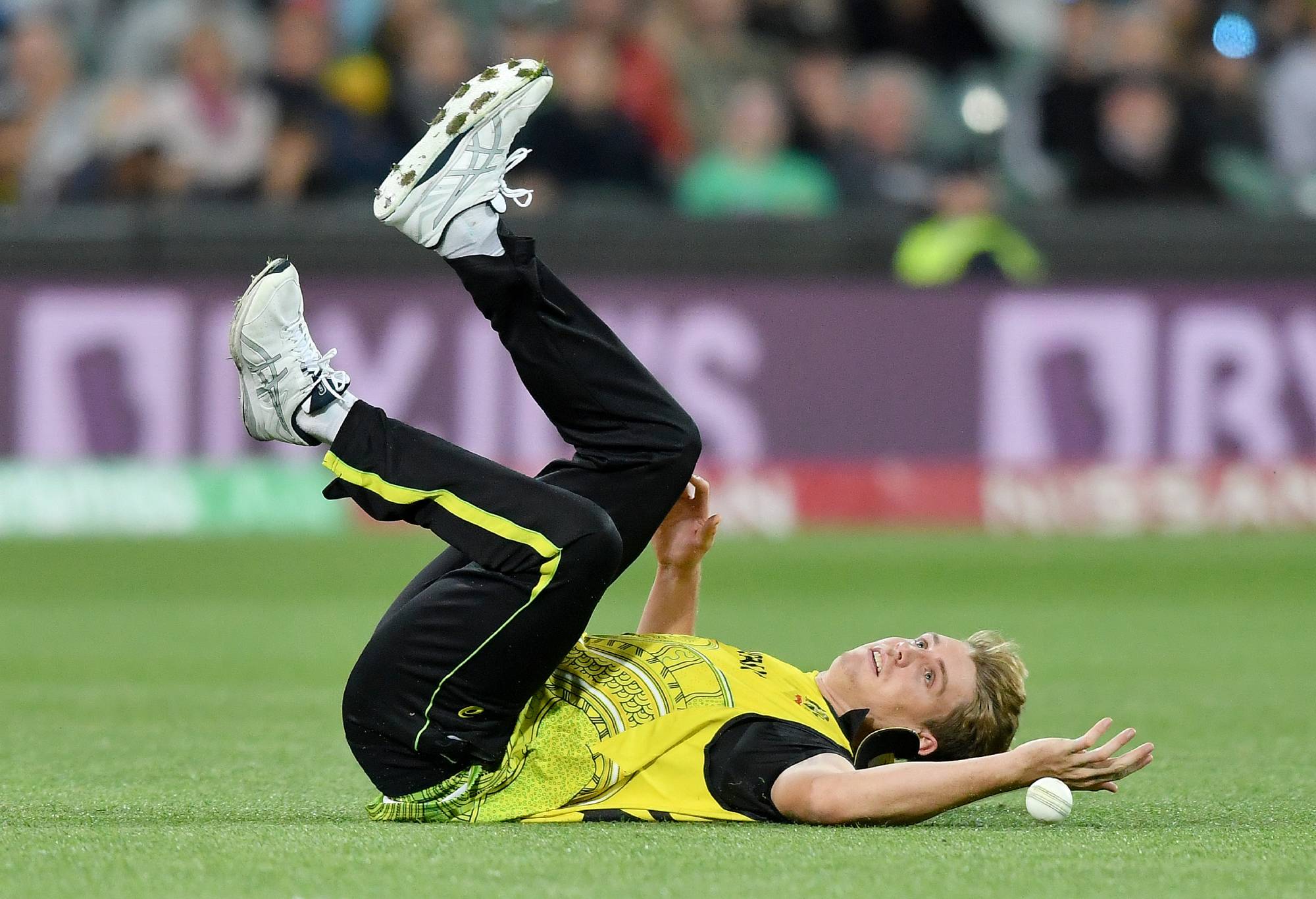 ADELAIDE, AUSTRALIA - NOVEMBER 04: Cameron Green of Australia fields during the ICC Men's T20 World Cup match between Australia and Afghanistan at Adelaide Oval on November 04, 2022 in Adelaide, Australia. (Photo by Mark Brake-ICC/ICC via Getty Images)