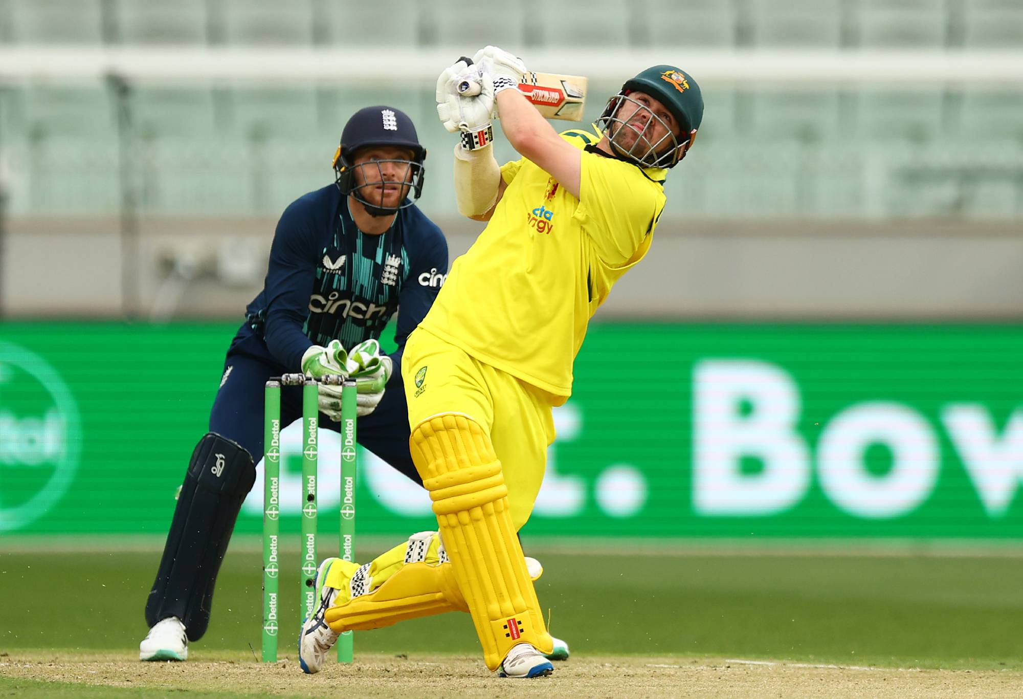 MELBOURNE, AUSTRALIA - NOVEMBER 22: Travis Head of Australia bats during game three of the One Day International series between Australia and England at Melbourne Cricket Ground on November 22, 2022 in Melbourne, Australia. (Photo by Graham Denholm - CA/Cricket Australia via Getty Images)