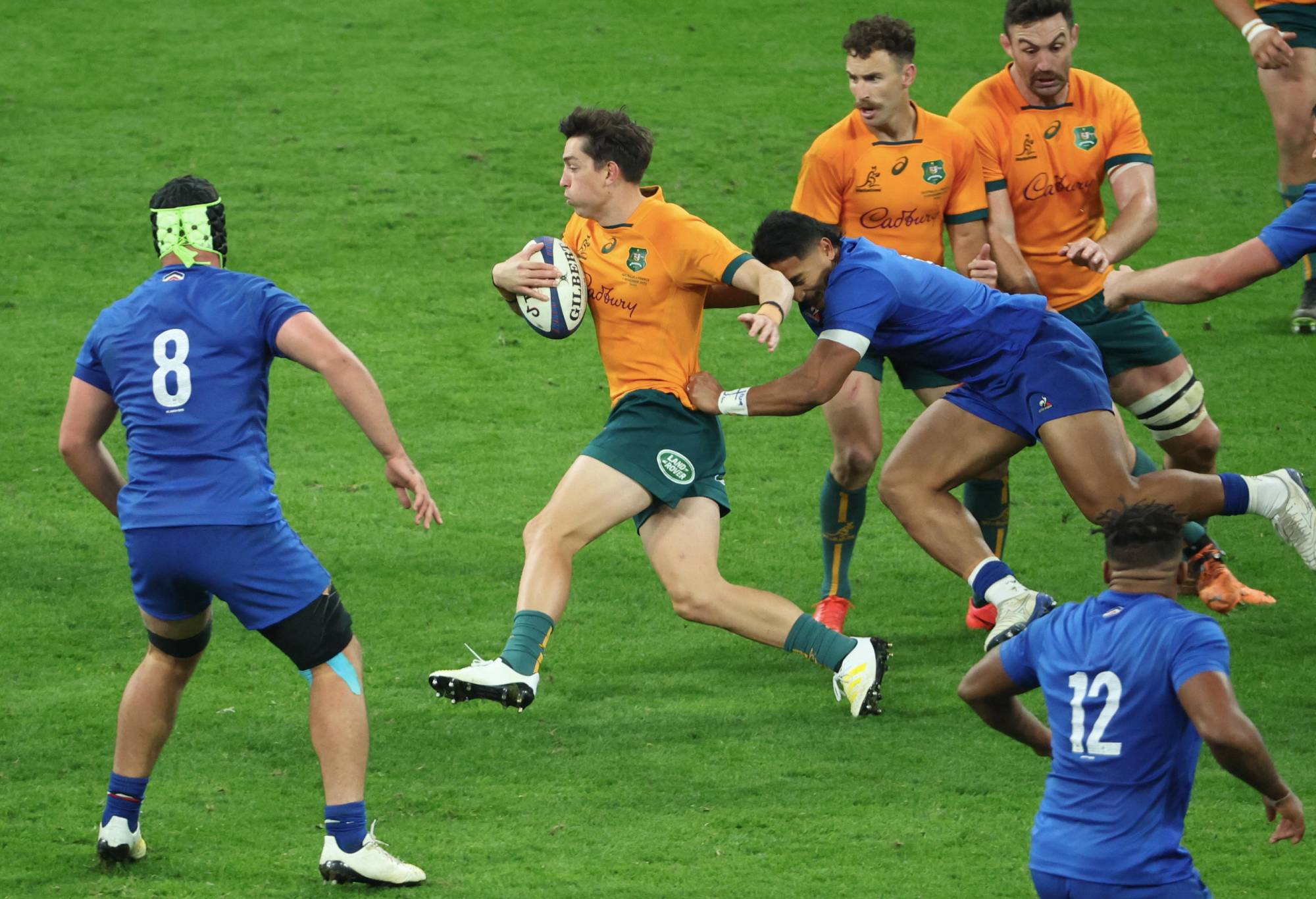 Jock Campbell of Team Australia in action during the Tour d'Autumn match between France and Australia at the Stade de France on November 5, 2022 in Paris, France.  (Photo by Xavier Laine/Getty Images)