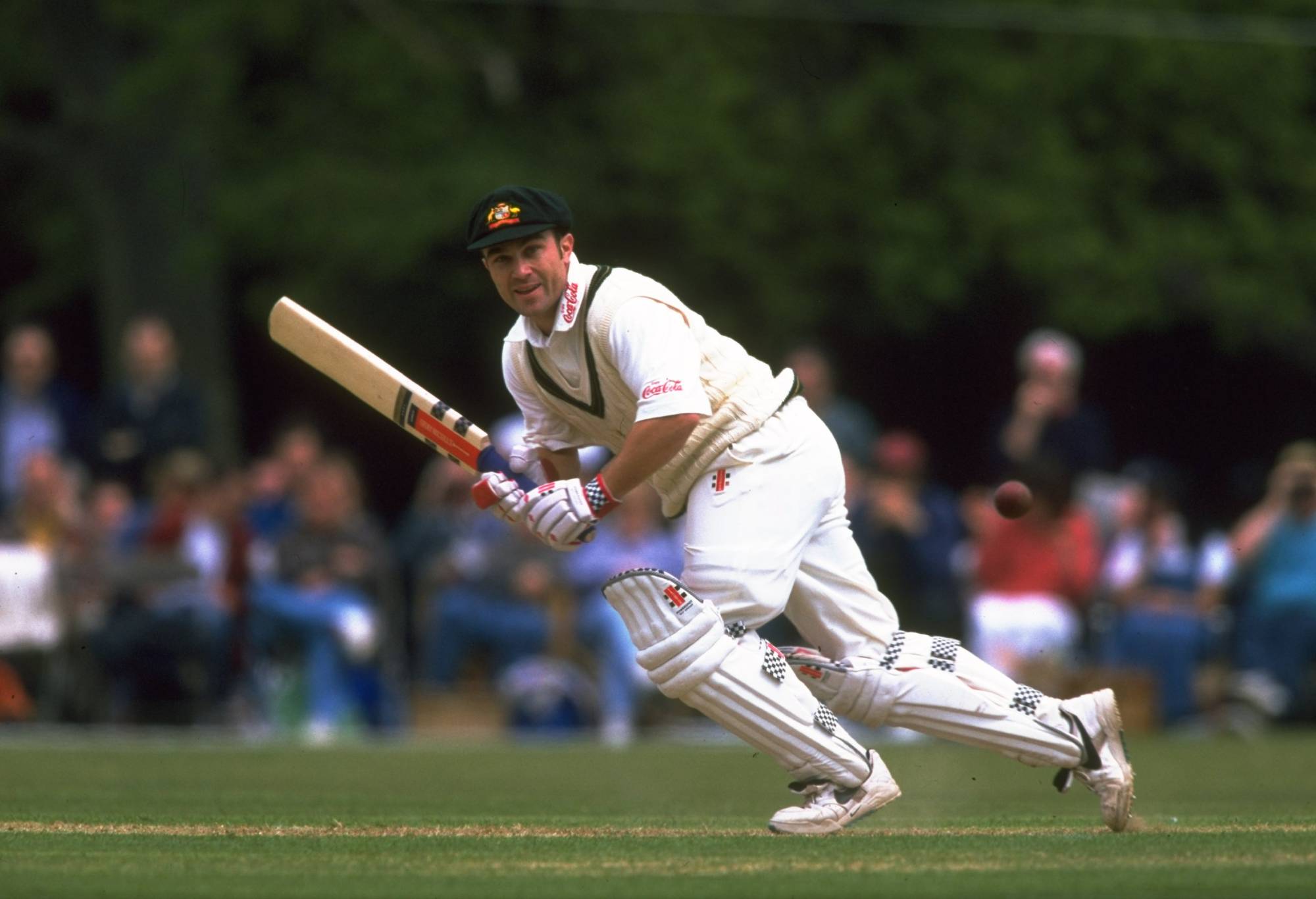 15 May 1997: Michael Slater of Australia sets off for a run during the first match of the Ashes 1997 tour against the Duke of Norfolk XI at Arundel in Sussex, England. \ Mandatory Credit: Ben Radford /Allsport