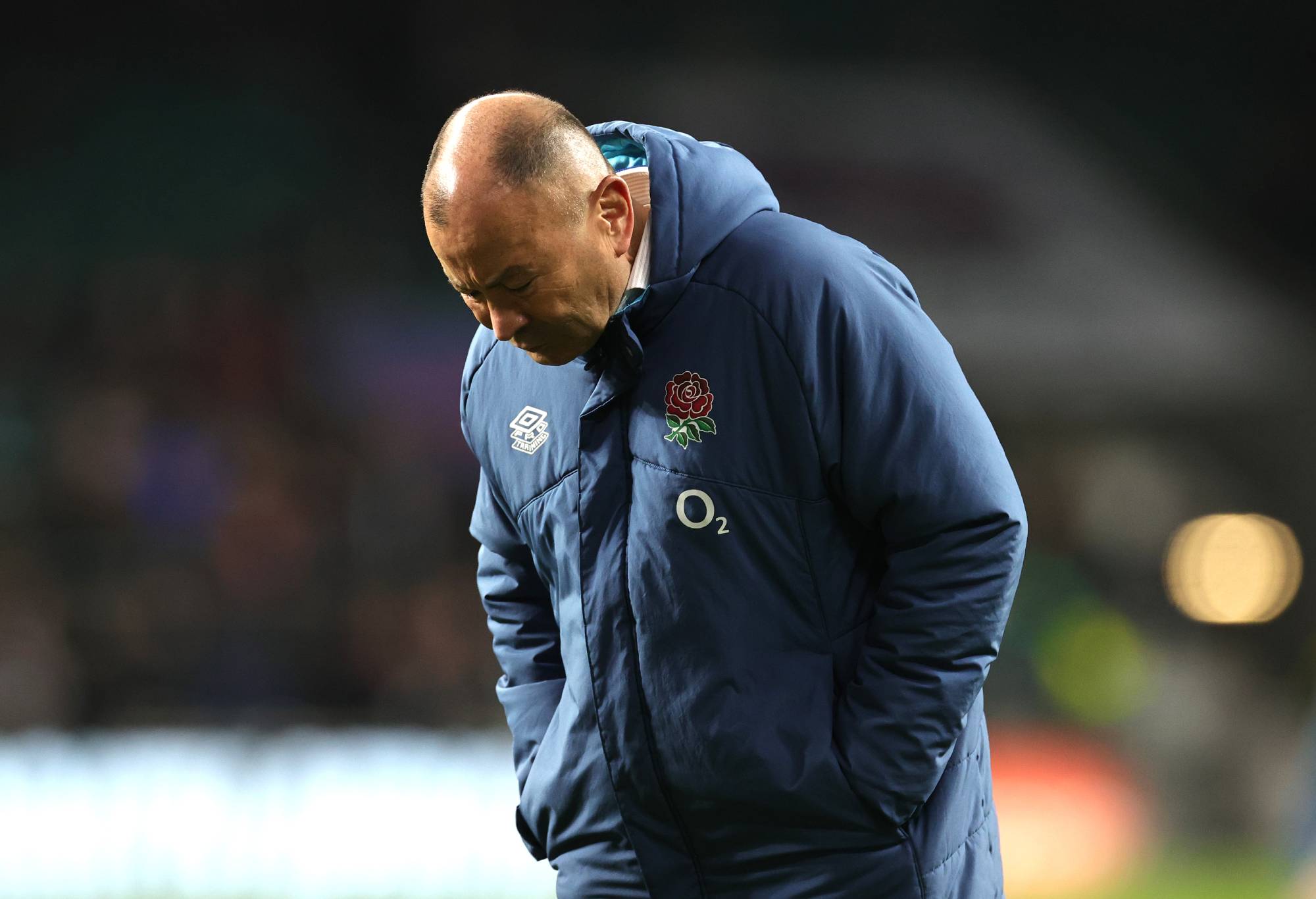 Eddie Jones, the England head coach looks on during the Autumn International match between England and South Africa at Twickenham Stadium on November 26, 2022 in London, England. (Photo by David Rogers/Getty Images)
