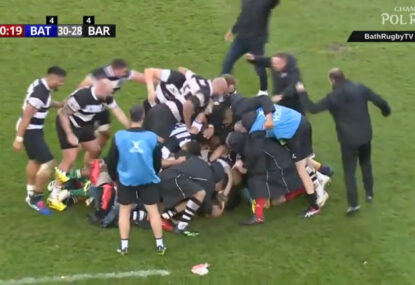 Damian McKenzie mobbed after match-winning Barbarians drop goal down by two points