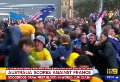 WATCH: Federation Square erupts in excitement after Craig Goodwin's goal against France