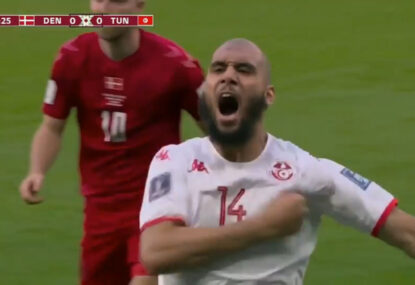 WATCH: Tunisian defender ridiculously pumped up after tackling Christian Eriksen