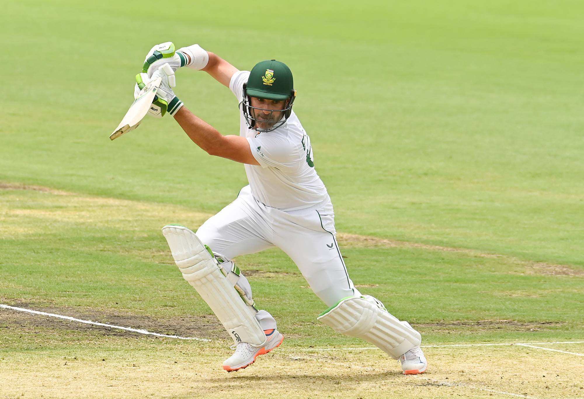 BRISBANE, AUSTRALIA - DECEMBER 09: Dean Elgar of South Africa bats during day one of the Tour Match between Australia A and South Africa at Allan Border Field on December 09, 2022 in Brisbane, Australia. (Photo by Albert Perez/Getty Images)
