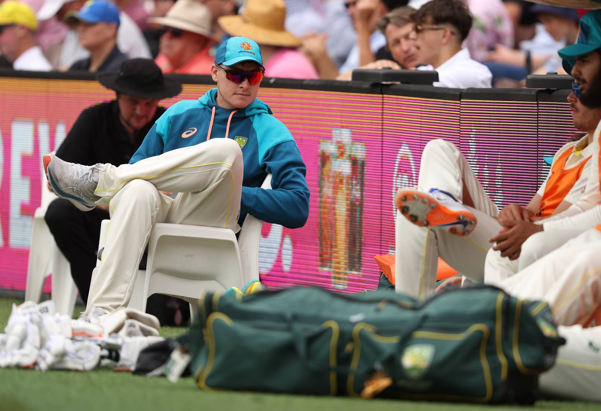 SYDNEY, AUSTRALIA - JANUARY 04: Matt Renshaw of Australia looks on during day one of the Third Test match in the series between Australia and South Africa at Sydney Cricket Ground on January 04, 2023 in Sydney, Australia. (Photo by Mark Kolbe/Getty Images)