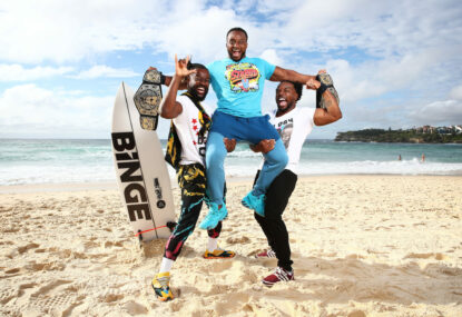 'It's a New Day, yes it is!': Aussie fans welcome wrestling champions Down Under  for WWE Network launch at Bondi Beach