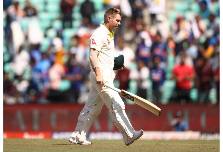 NAGPUR, INDIA - FEBRUARY 11: David Warner of Australia walks off after he was dismissed by Ravichandran Ashwin of India during day three of the First Test match in the series between India and Australia at Vidarbha Cricket Association Ground on February 11, 2023 in Nagpur, India. (Photo by Robert Cianflone/Getty Images)