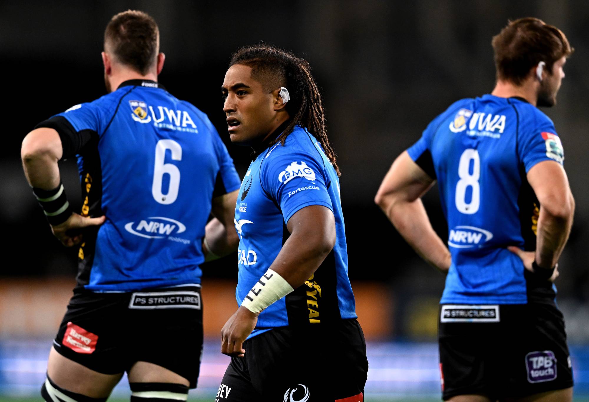 Feleti Kaitu'u of the Force looks on during the round 13 Super Rugby Pacific match between the Highlanders and the Western Force at Forsyth Barr Stadium on May 13, 2022 in Dunedin, New Zealand. (Photo by Joe Allison/Getty Images)