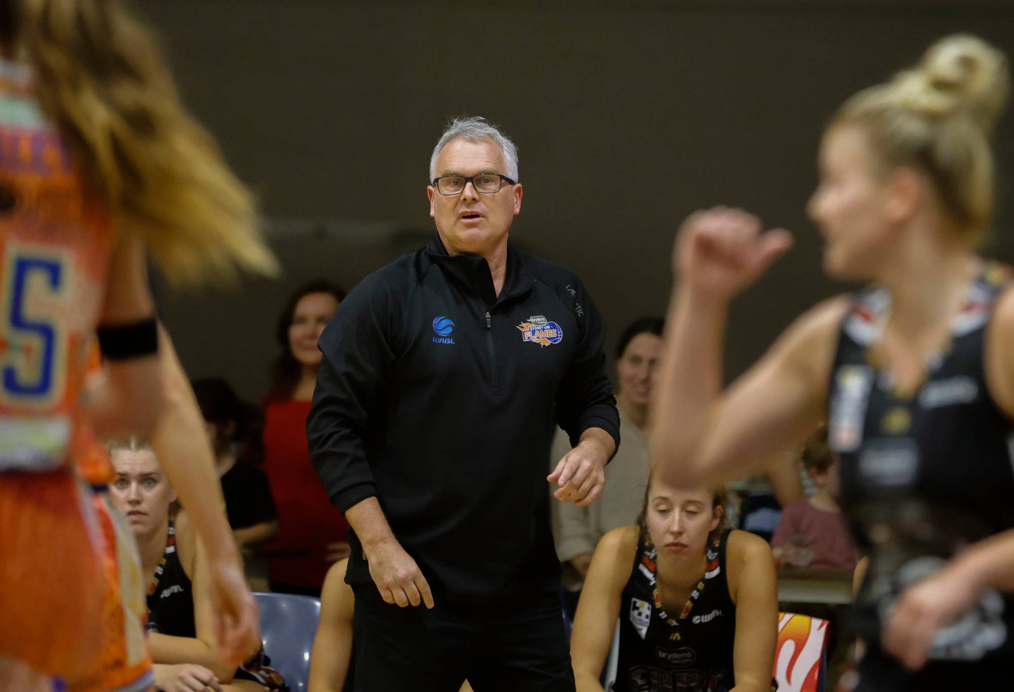Shane Heal, Head Coach of the Flames looks on during the round 15 WNBL match between Sydney Flames and Bendigo Spirit at Brydens Stadium, on March 20, 2022, in Sydney, Australia. (Photo by Mark Evans/Getty Images)