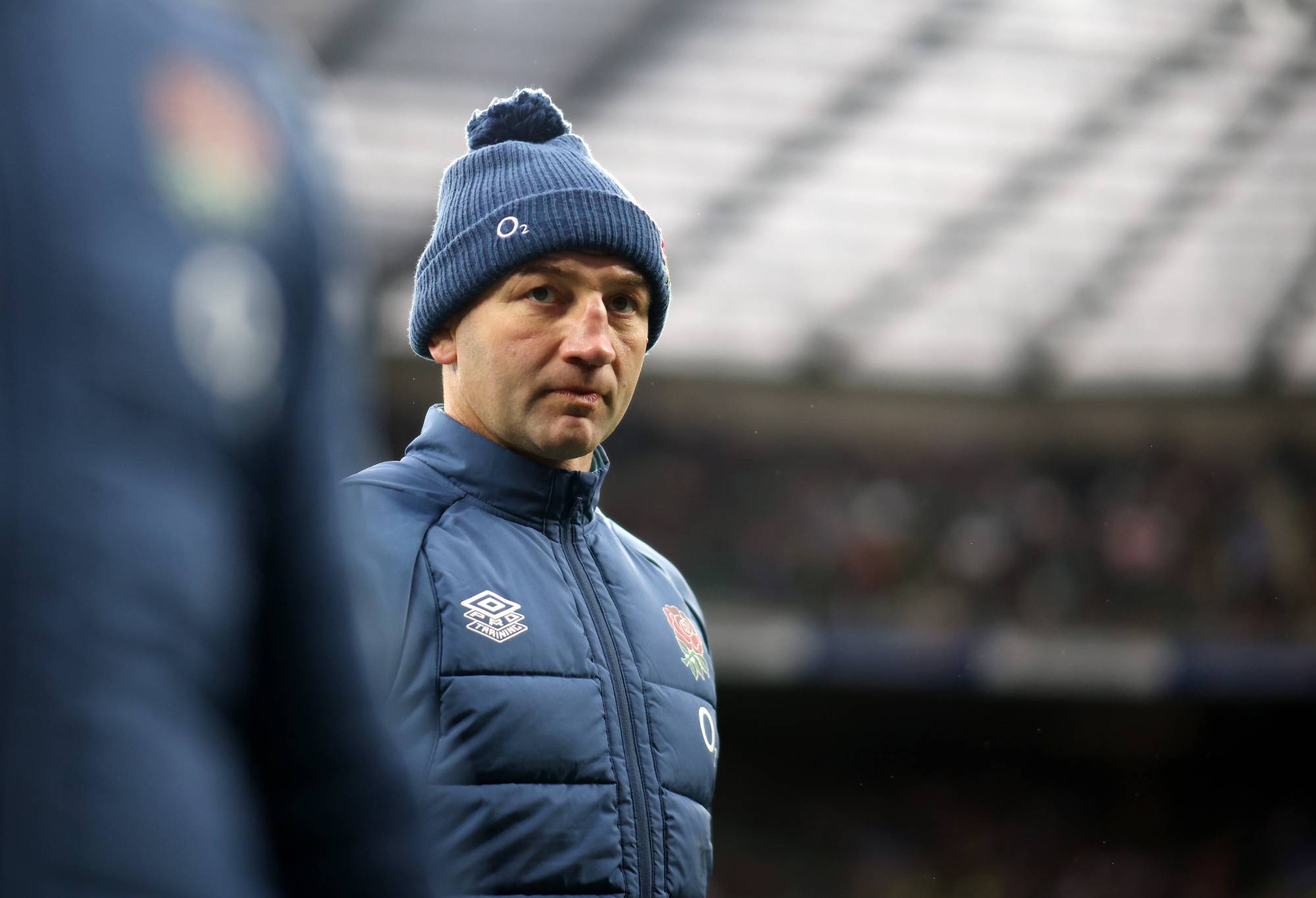 Steve Borthwick, Head Coach of England looks on prior to the Six Nations Rugby match between England and Italy at Twickenham Stadium on February 12, 2023 in London, England. (Photo by Paul Harding/Getty Imag