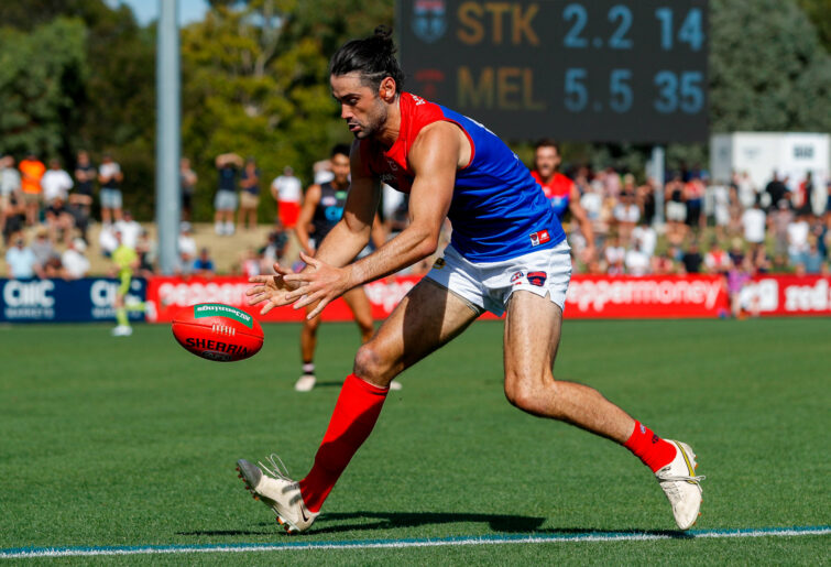 Brodie Grundy of the Demons in action.