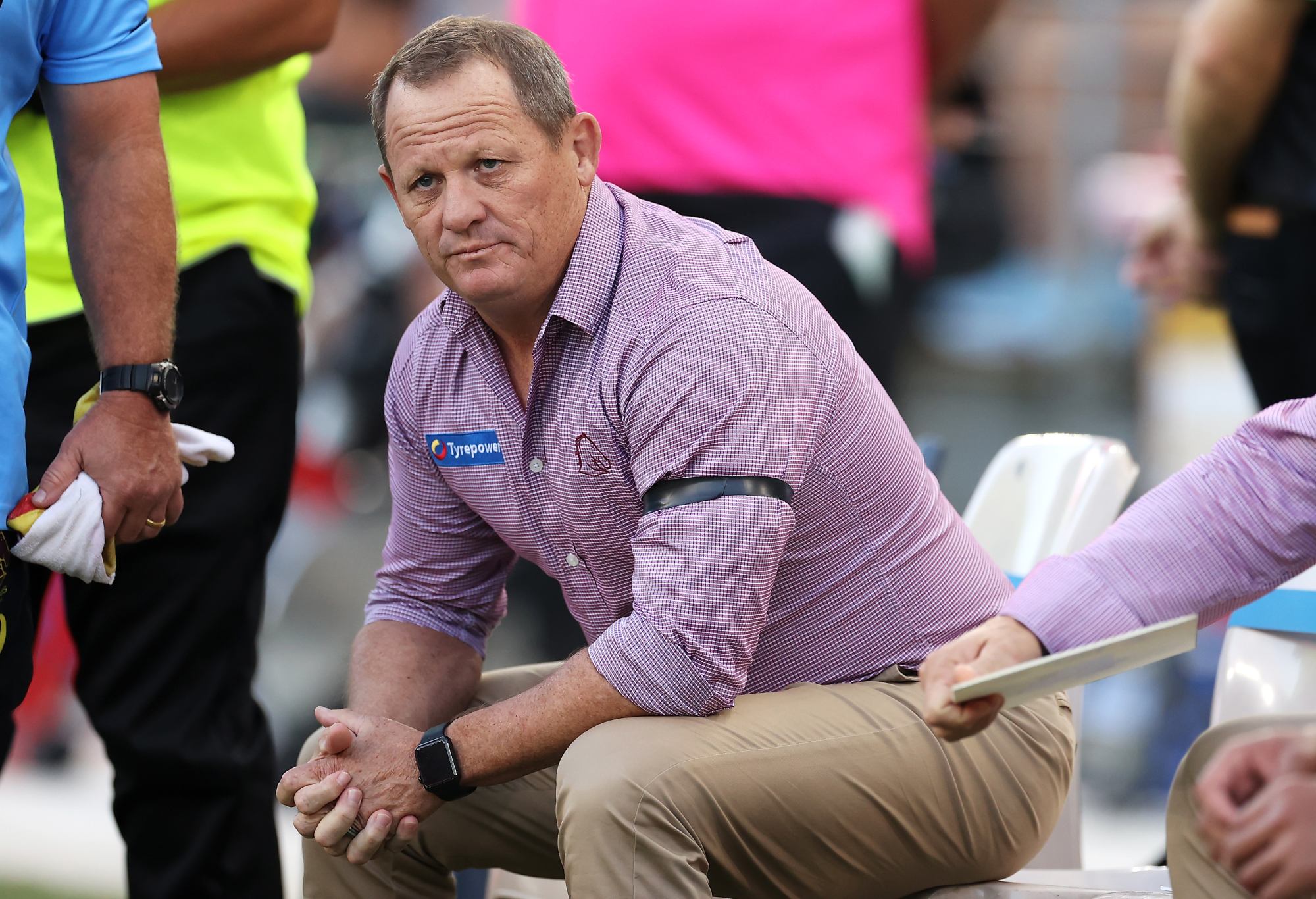 SYDNEY, AUSTRALIA - MARCH 20: Broncos coach Kevin Walters watches on from the bench during the round two NRL match between the Canterbury Bulldogs and the Brisbane Broncos at Accor Stadium, on March 20, 2022, in Sydney, Australia. (Photo by Mark Kolbe/Getty Images)