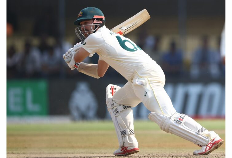 INDORE, INDIA - MARCH 03: Travis Head of Australia bats during day three of the Third Test match in the series between India and Australia at Holkare Cricket Stadium on March 03, 2023 in Indore, India. (Photo by Robert Cianflone/Getty Images)