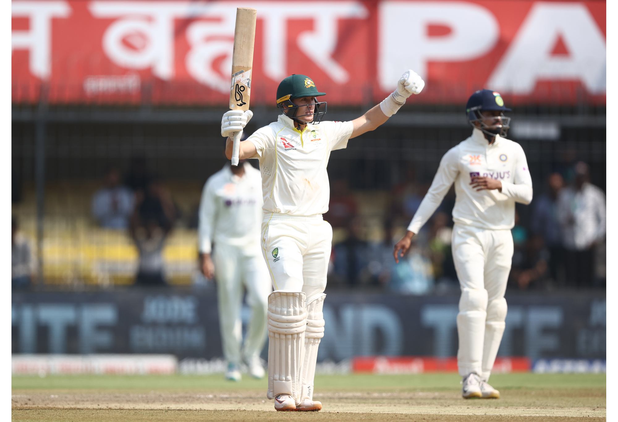 Marnus Labuschagne merayakan setelah Australia mengalahkan India.  (Foto oleh Robert Cianflone/Getty Images)