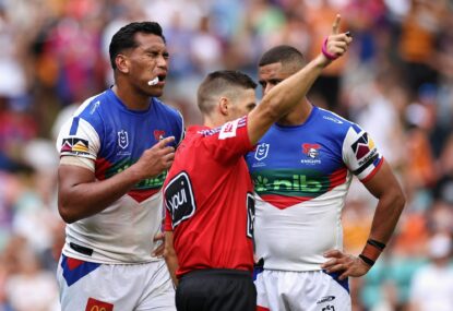 ANALYSIS: Fired-up players separated in post-match blow-up after Saifiti sent off in Knights' dramatic win over Tigers