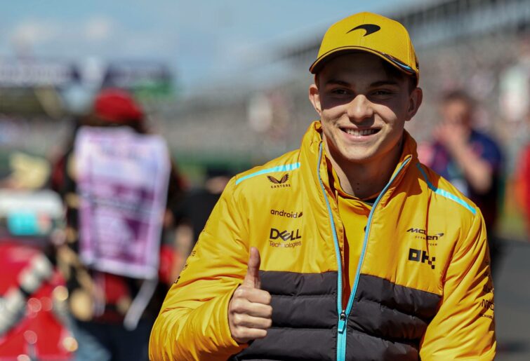 Oscar Piastri of Australia and McLaren F1 Team participates in the drivers parade prior to the F1 Grand Prix of Australia at Melbourne Grand Prix Circuit on April 2, 2023 in Melbourne, Australia. (Photo by Qian Jun/MB Media/Getty Images)