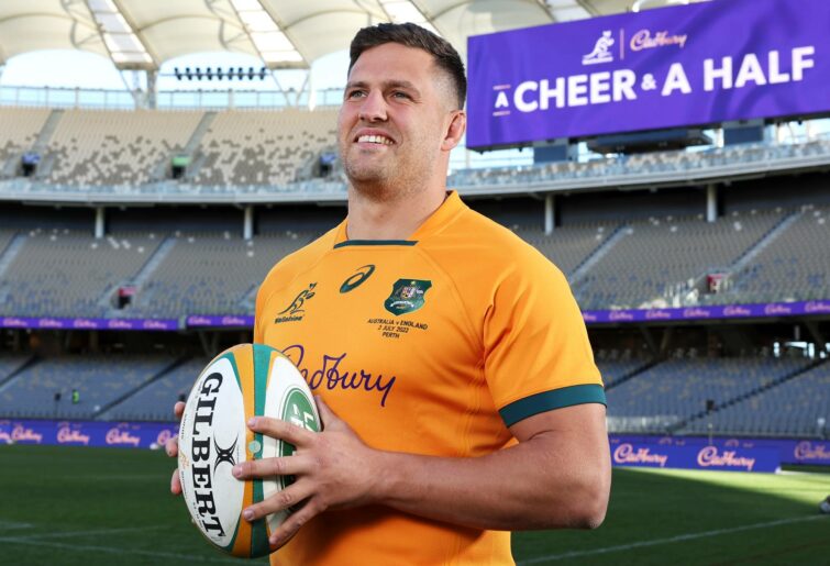Dave Porecki poses during the Australian Wallabies captain's run at Optus Stadium on July 01, 2022 in Perth, Australia. (Photo by Paul Kane/Getty Images)