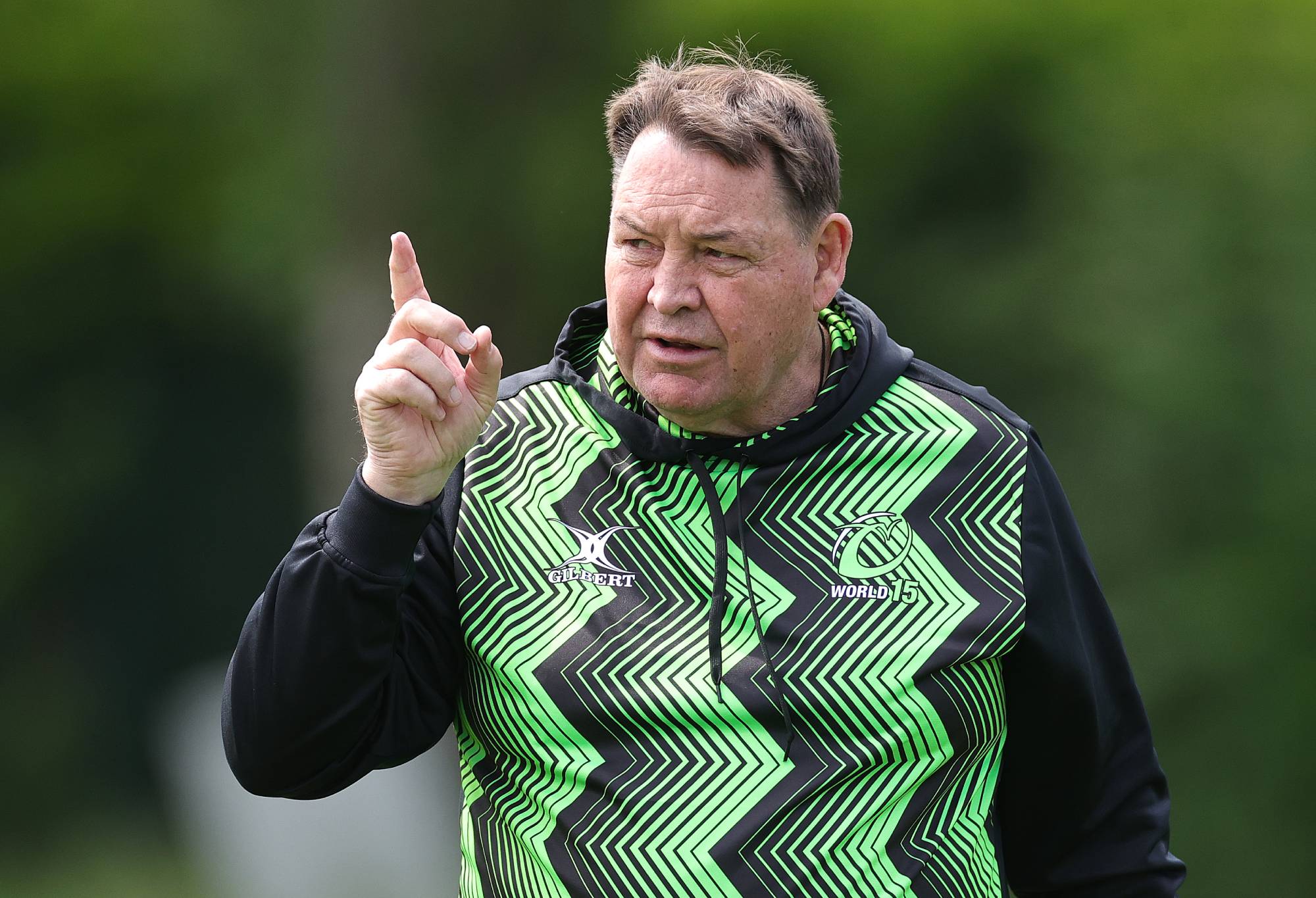 Steve Hansen, the World XV head coach looks on during the World XV training session at The Lensbury on May 23, 2023 in Teddington, England. The World XV will play against the Barbarians at Twickenham on Sunday May 28. (Photo by David Rogers/Getty Images for Barbarians)