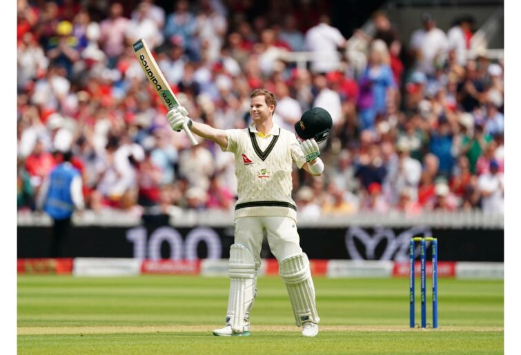 Australia's Steve Smith celebrates reaching his century during day two of the second Ashes test match at Lord's, London. Picture date: Thursday June 29, 2023. (Photo by Mike Egerton/PA Images via Getty Images)