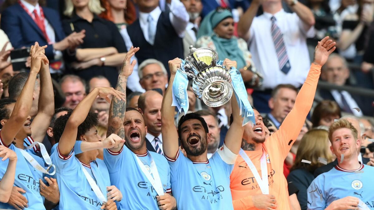 City one step from treble after fastest goal in FA Cup finals history sets up win over Manchester rivals