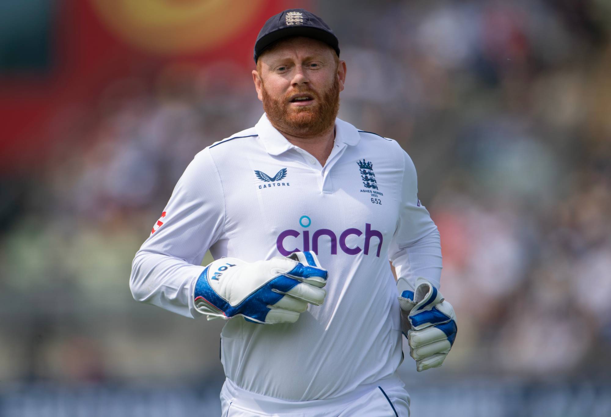 England wicket keeper Jonathan Bairstow during Day Three of the LV= Insurance Ashes 1st Test match between England and Australia at Edgbaston on June 18, 2023 in Birmingham, England. (Photo by Visionhaus/Getty Images)