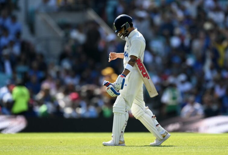 Virat Kohli of India makes their way off after being dismissed during day two of the ICC World Test Championship Final between Australia and India at The Oval on June 08, 2023 in London, England. (Photo by Alex Davidson-ICC/ICC via Getty Images)