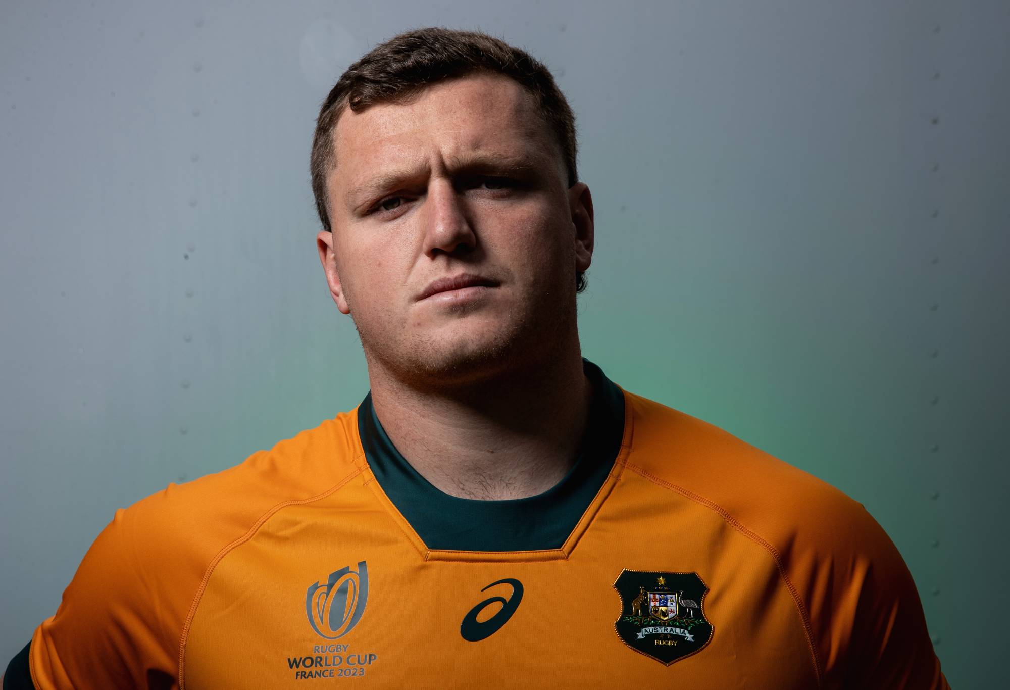 Angus Bell of the Wallabies poses for a portrait following a Rugby Australia media opportunity launching the Wallabies 2023 Rugby World Cup jersey, at Coogee Oval on June 22, 2023 in Sydney, Australia. (Photo by Cameron Spencer/Getty Images)