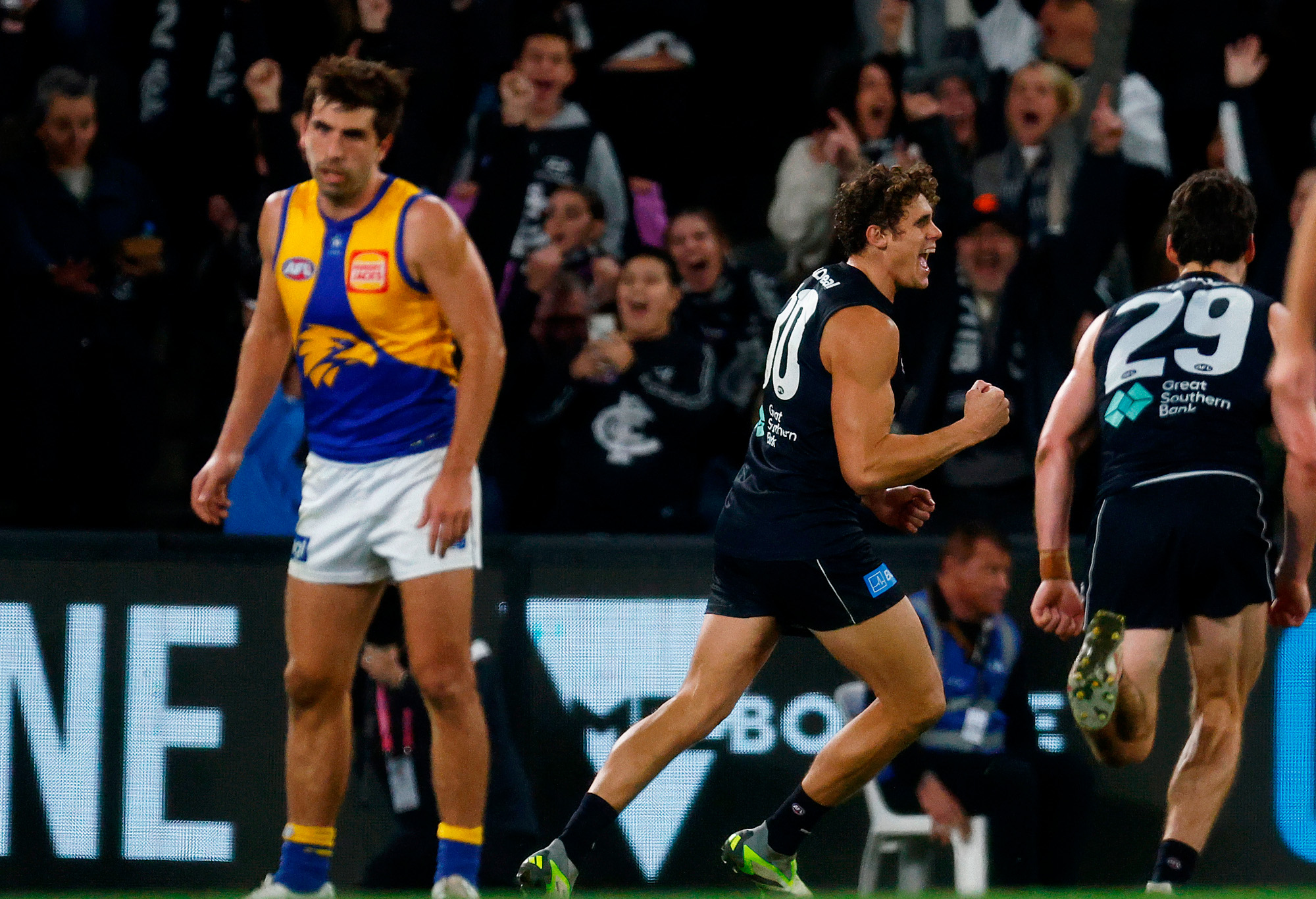 Charlie Curnow has kicked 19 goals in two matches against the West Coast Eagles in 2023.