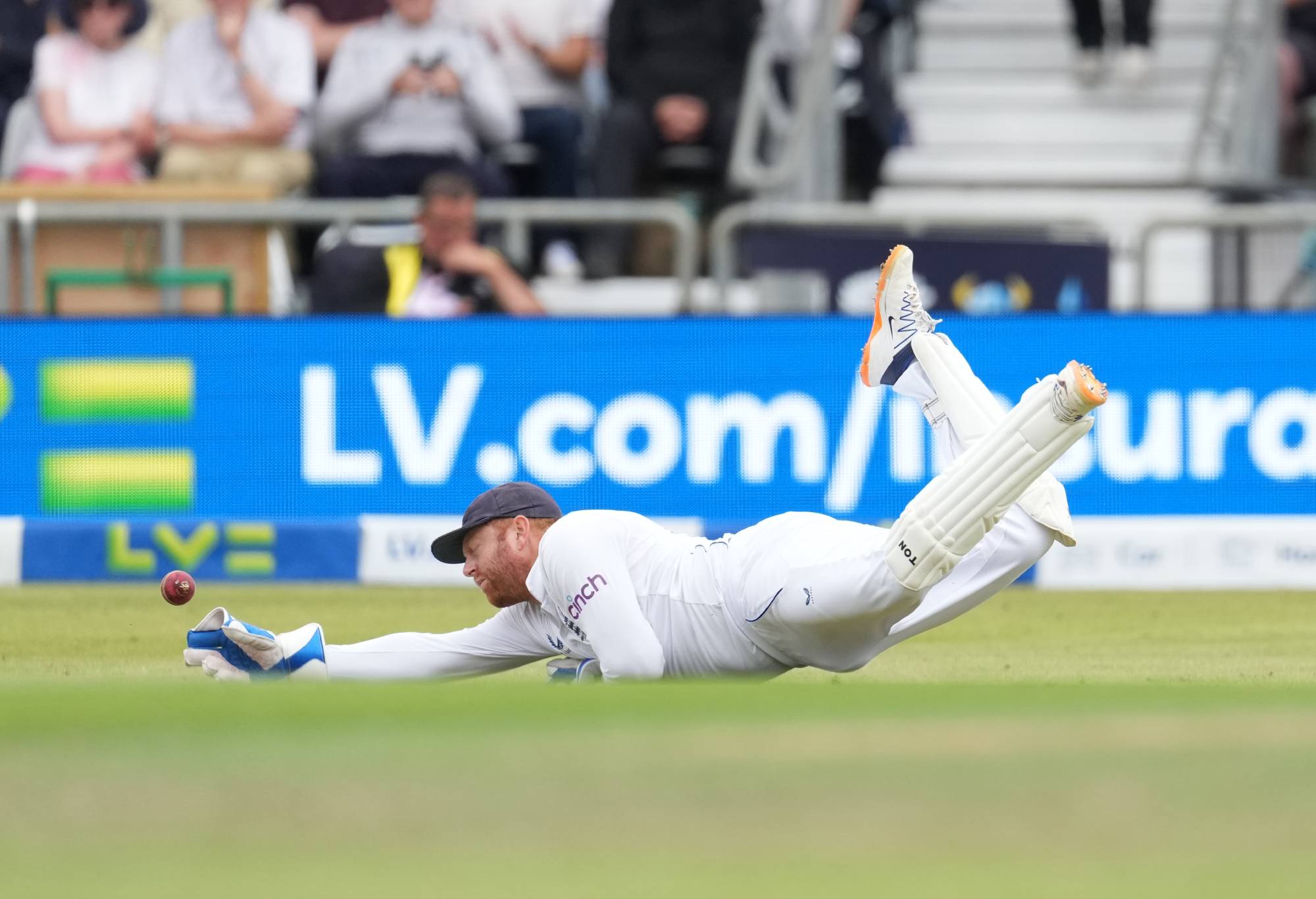 England's Jonny Bairstow drops a catch from Australia's Travis Head (not pictured) during day one of the third Ashes test match at Headingley, Leeds. Picture date: Thursday July 6, 2023. (Photo by Danny Lawson/PA Images via Getty Images)