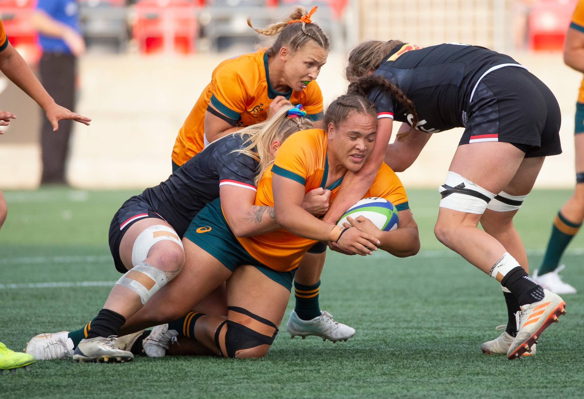 Ashley Marsters #6 of the Australia Wallaroos carries the ball against Canada during the World Rugby Pacific Four Series at TD Place Stadium on July 14, 2023 in Ottawa, Ontario, Canada. (Photo by Chris Tanouye - World Rugby/World Rugby via Getty Images)