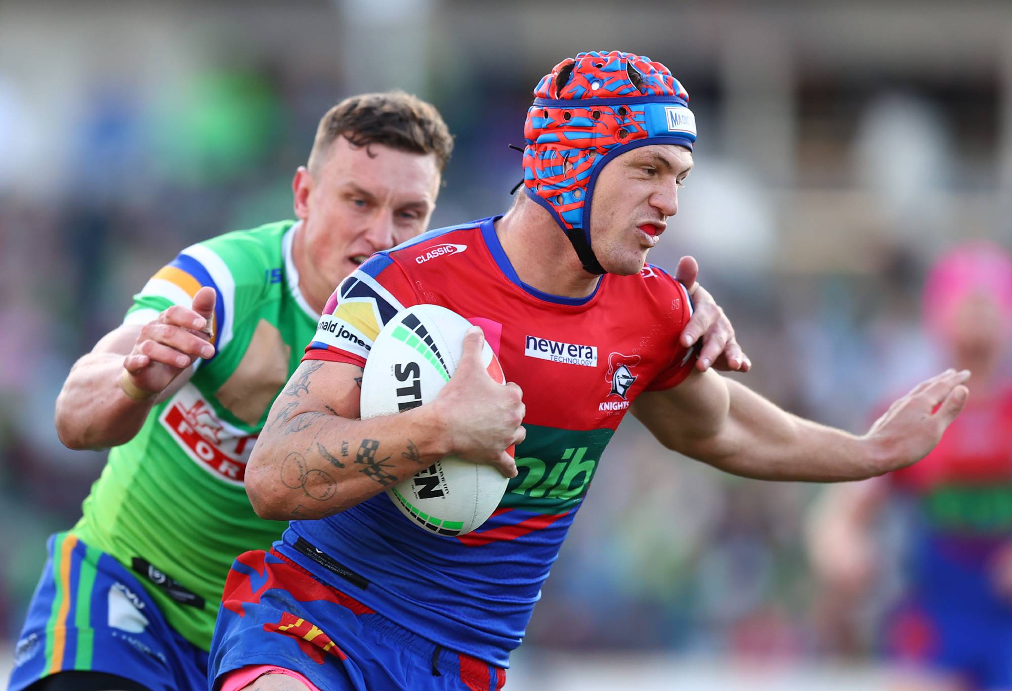 CANBERRA, AUSTRALIA - JULY 29: Kalyn Ponga of the Knights in action during the round 22 NRL match between Canberra Raiders and Newcastle Knights at GIO Stadium on July 29, 2023 in Canberra, Australia. (Photo by Mark Nolan/Getty Images)