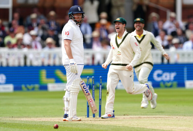 Jonny Bairstow looks frustrated after being run out by Alex Carey.