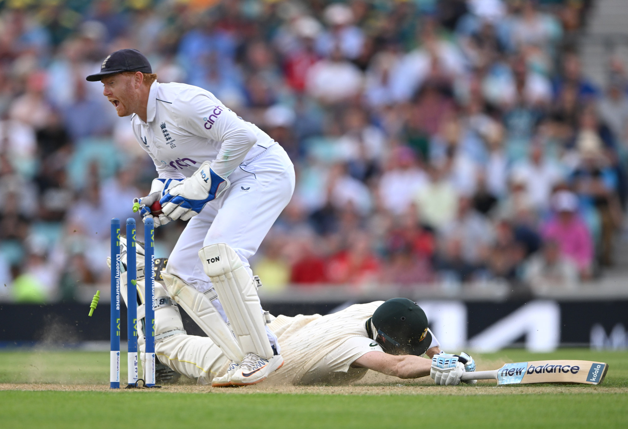 Jonny Bairstow attempts to run out Steve Smith in a controversial moment at The Oval.