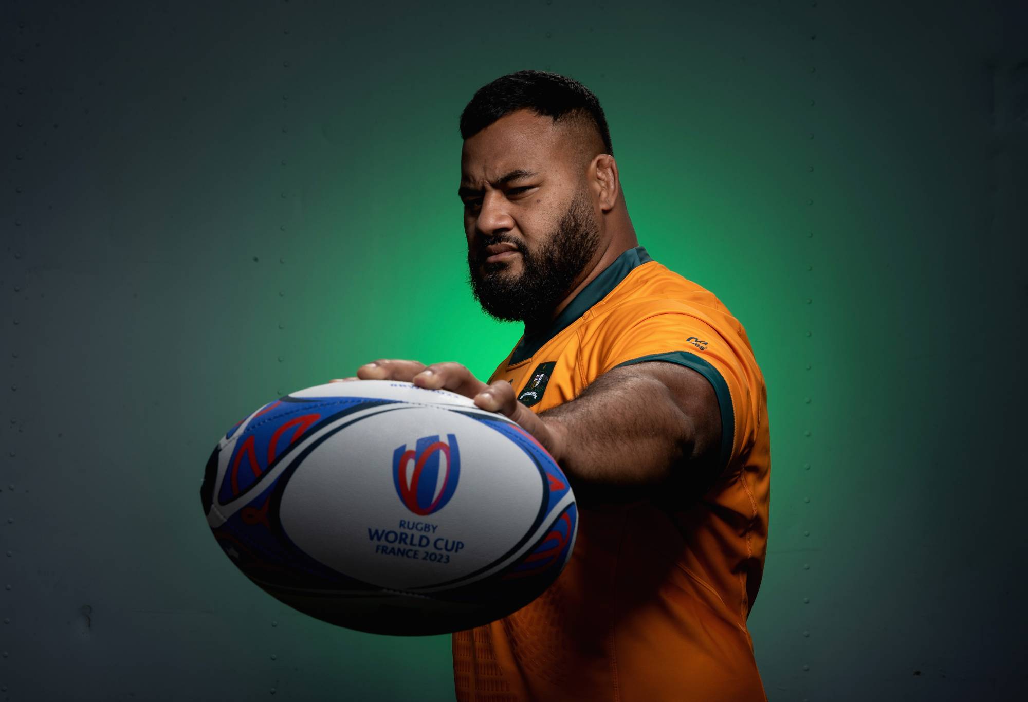 Taniela Tupou of the Wallabies poses during a Rugby Australia media opportunity launching the Wallabies 2023 Rugby World Cup jersey, at Coogee Oval on June 22, 2023 in Sydney, Australia. (Photo by Cameron Spencer/Getty Images)
