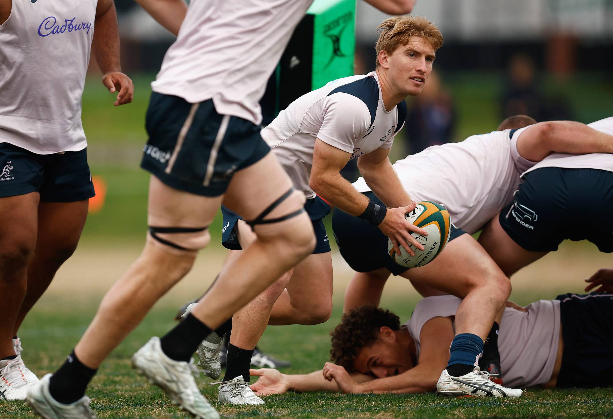 Tate McDermott of the Wallabies in action during an Australia Wallabies training session at Brighton Grammar School on July 25, 2023 in Melbourne, Australia. (Photo by Daniel Pockett/Getty Images)