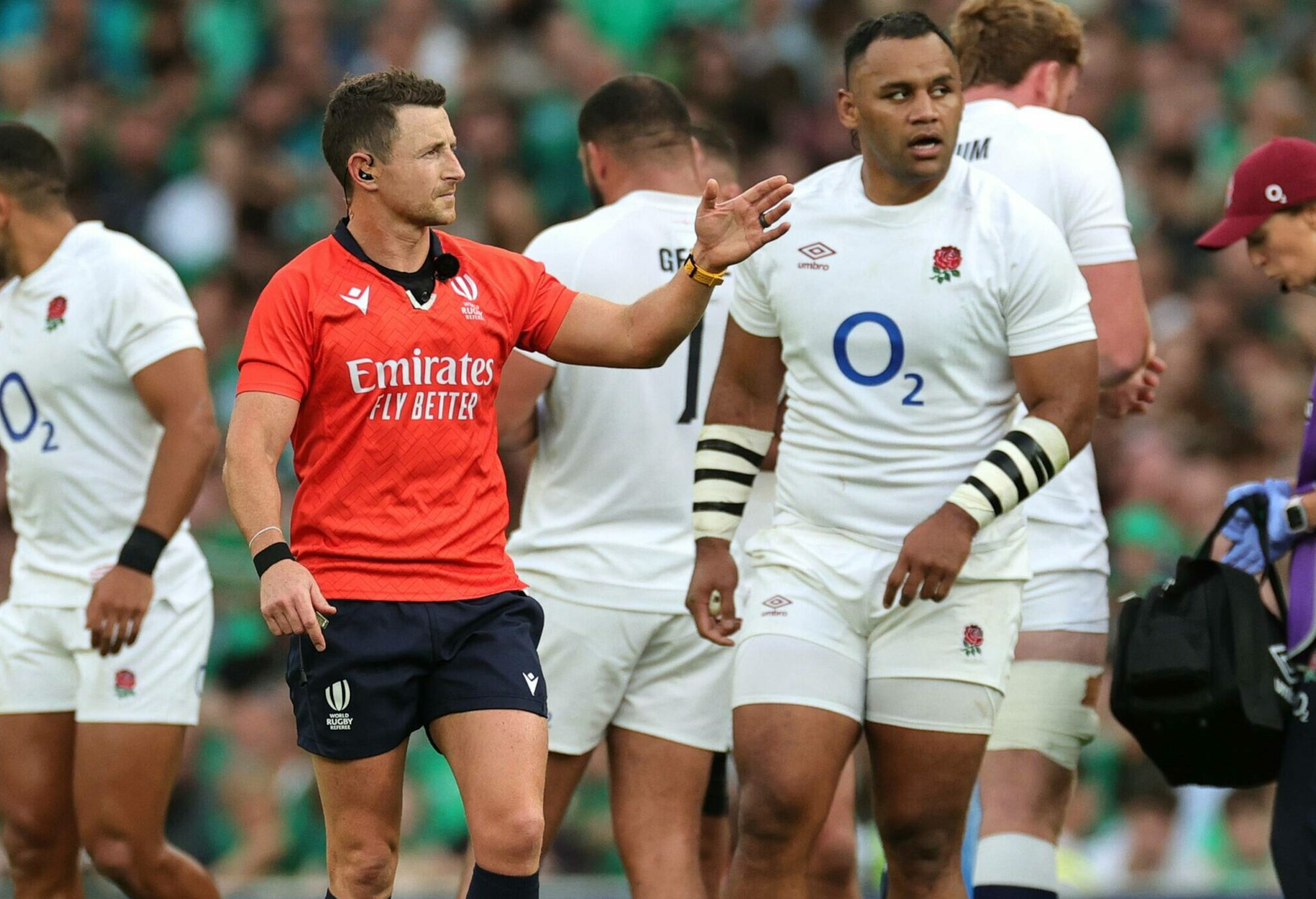 Billy Vunipola looks on before being shown a yellow card.
