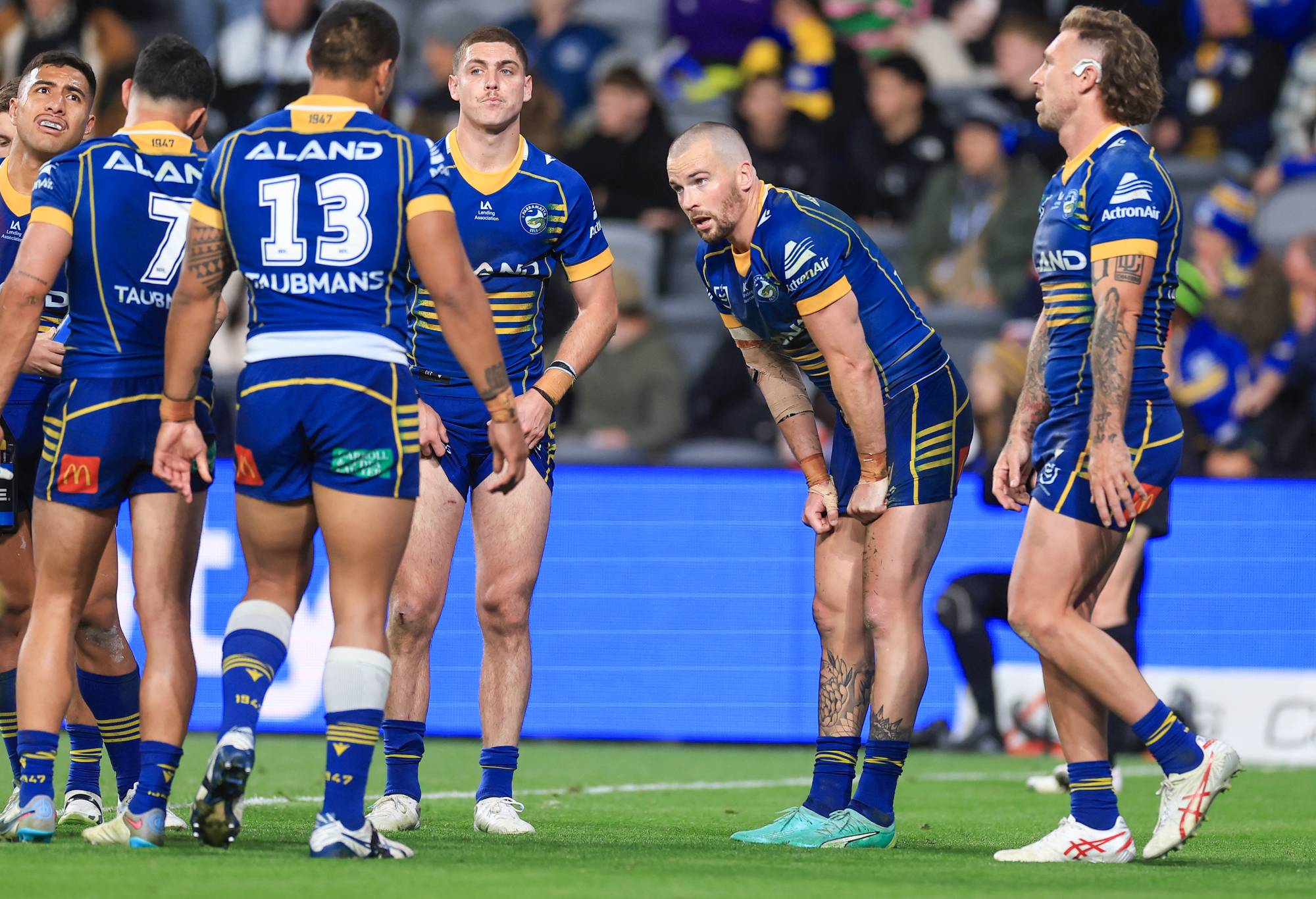 SYDNEY, AUSTRALIA - AUGUST 18: Eels look on after defeat during the round 25 NRL match between Parramatta Eels and Sydney Roosters at CommBank Stadium on August 18, 2023 in Sydney, Australia. (Photo by Mark Evans/Getty Images)