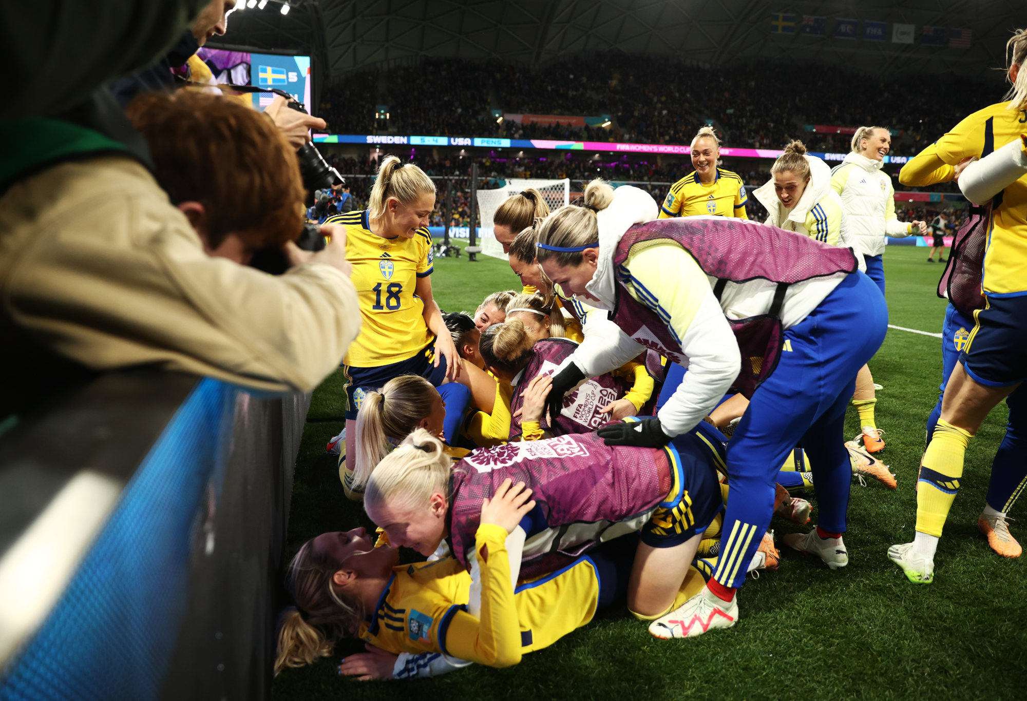 Sweden players celebrate.
