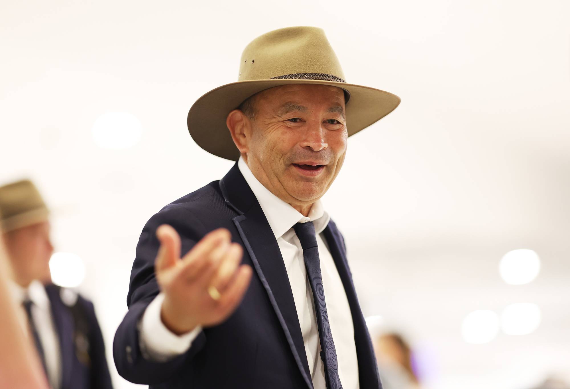 Wallabies head coach Eddie Jones waits to check in at Sydney International Airport on August 17, 2023 in Sydney, Australia. (Photo by Mark Metcalfe/Getty Images)