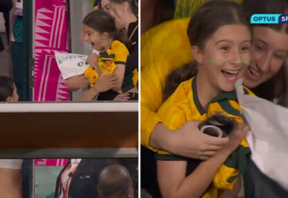 Supreme wholesomeness as young fan gets Sam Kerr's shirt, nearly passes out with excitement